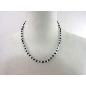 Blue Gray &‎ White  Bead Necklace   16" Boho Whimsigoth Grunge  Screw Barrel